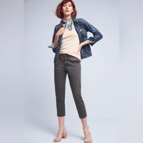 CHINO By Anthropologie Cropped Slim Cotton Blend Pants Size 28 - Picture 1 of 7